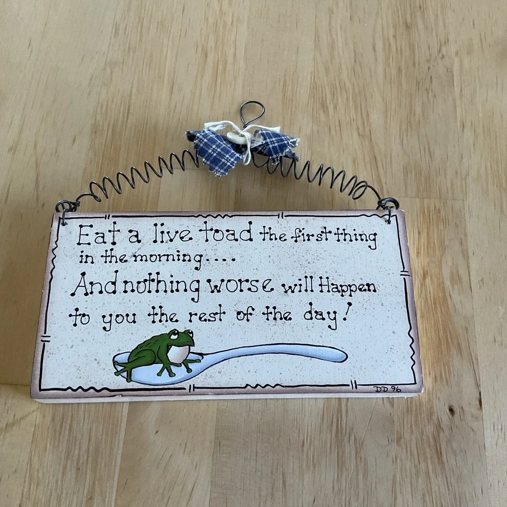Eat A Live Toad Wooden Hanging Sign Cottage Whimsical Fishing Outdoor
